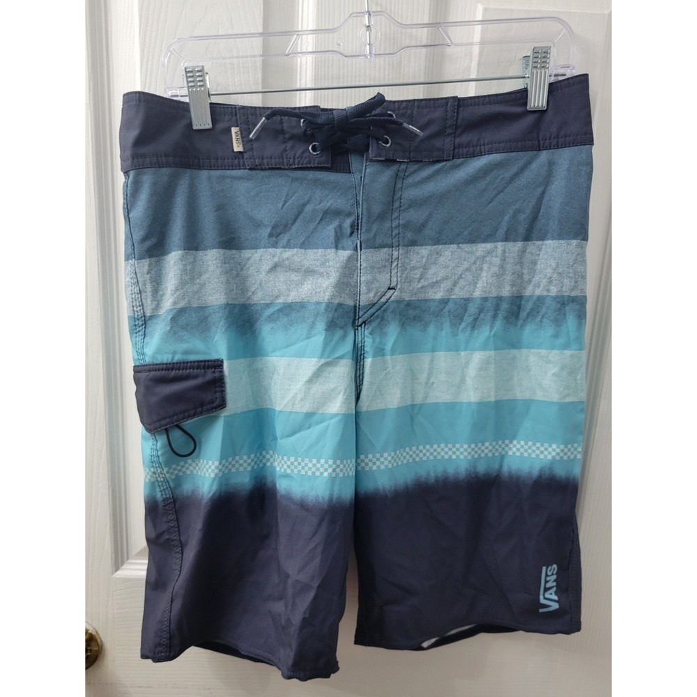 Vans Board Shorts 30 Black Aqua Green 10" Inseam Cargo Pocket EUC